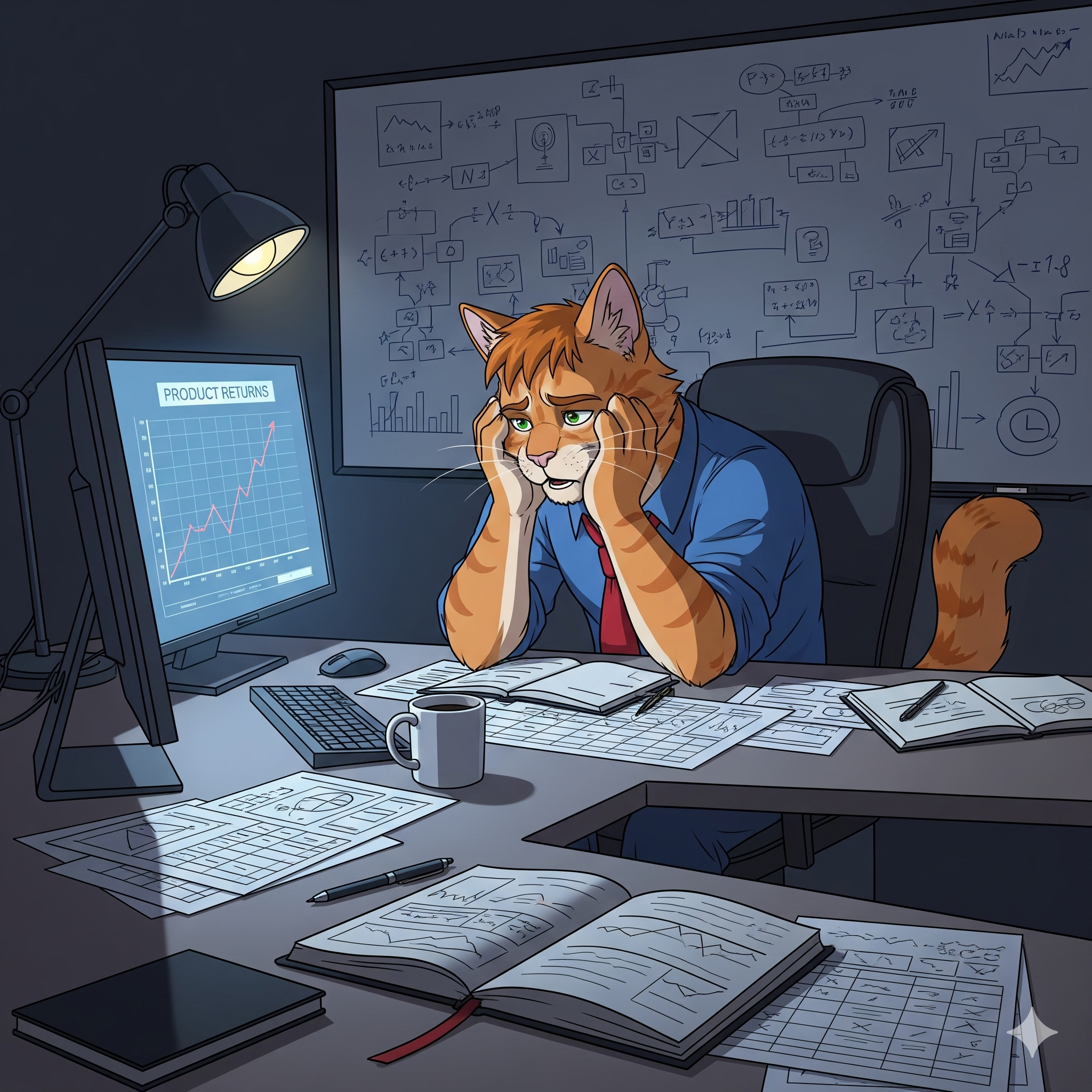 David looking at data with a frustrated expression.
